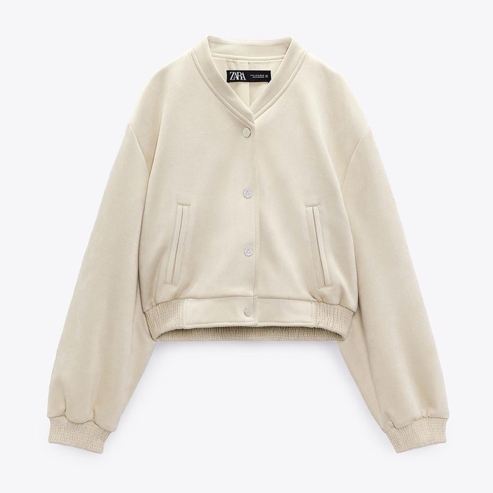 Zara Women's cropped faux suede Beige Bomber Jacket S